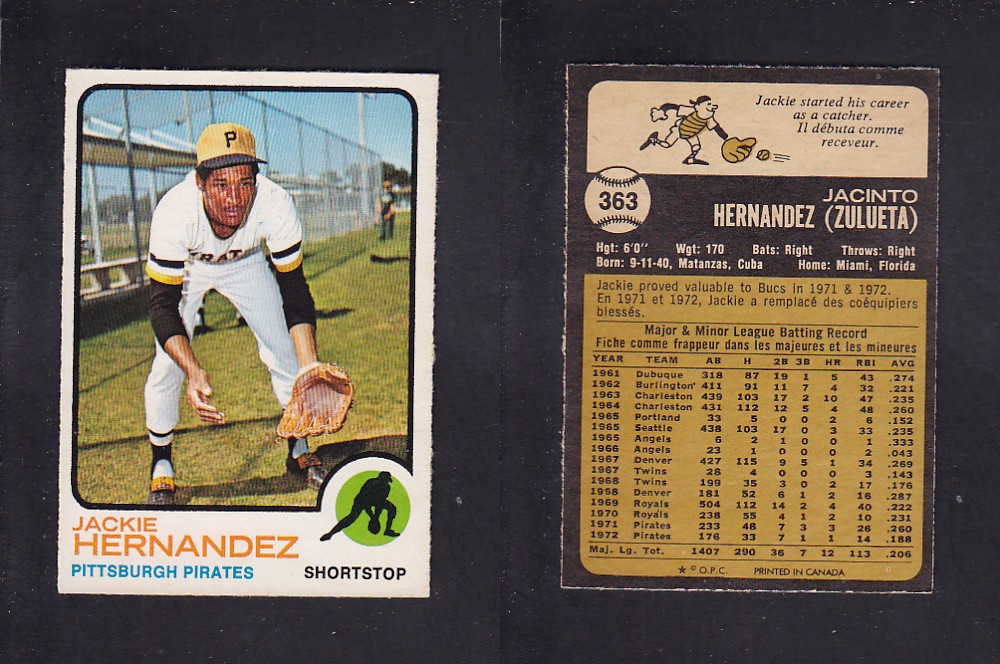 1973 O-PEE-CHEE BASEBALL CARD #363 J. HERNANDEZ photo 1973 O-PEE-CHEE BASEBALL CARD #363 J. HERNANDEZ photo