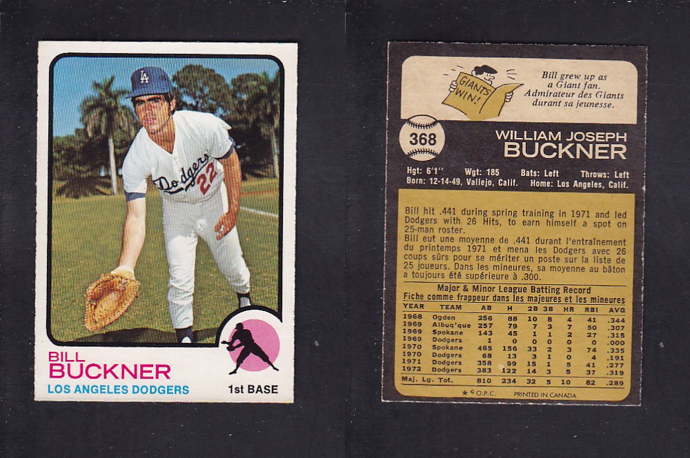 1973 O-PEE-CHEE BASEBALL CARD #368 B. BUCKNER photo 1973 O-PEE-CHEE BASEBALL CARD #368 B. BUCKNER photo
