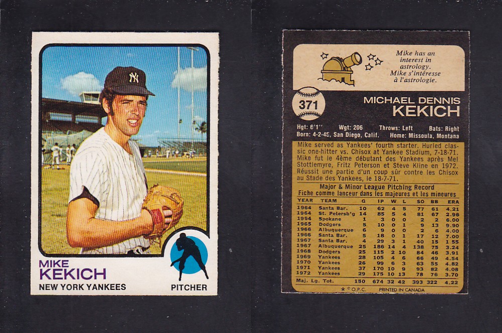 1973 O-PEE-CHEE BASEBALL CARD #371 M. KEKICH photo 1973 O-PEE-CHEE BASEBALL CARD #371 M. KEKICH photo