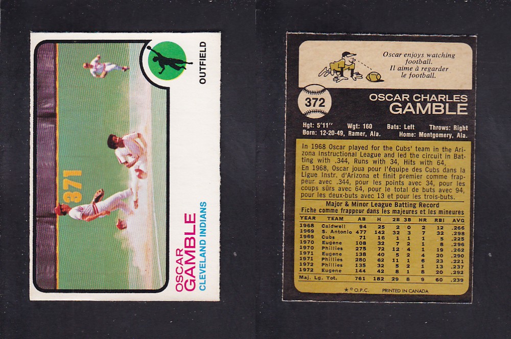 1973 O-PEE-CHEE BASEBALL CARD #372 O. GAMBLE photo 1973 O-PEE-CHEE BASEBALL CARD #372 O. GAMBLE photo