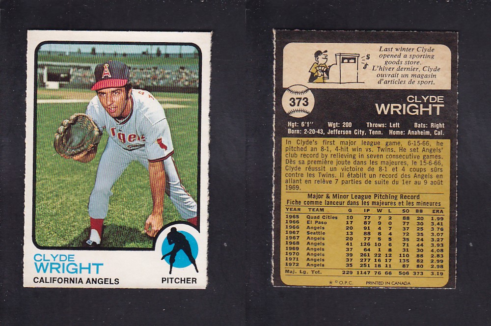 1973 O-PEE-CHEE BASEBALL CARD #373 C. WRIGHT photo 1973 O-PEE-CHEE BASEBALL CARD #373 C. WRIGHT photo