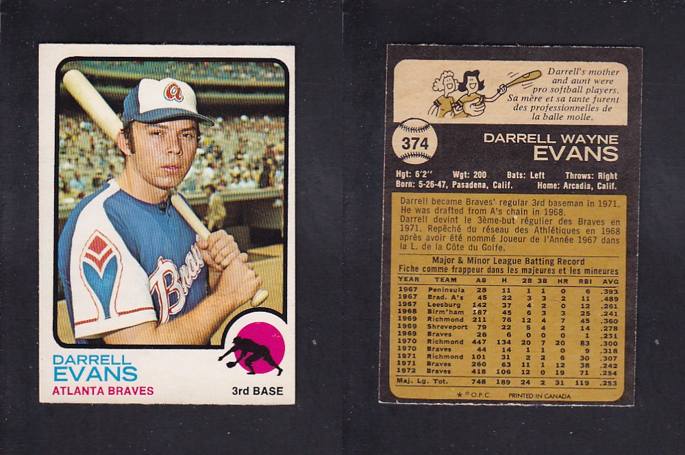 1973 O-PEE-CHEE BASEBALL CARD #374 D. EVANS photo 1973 O-PEE-CHEE BASEBALL CARD #374 D. EVANS photo