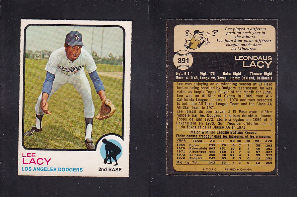 1973 O-PEE-CHEE BASEBALL CARD #391 L. LACY photo 1973 O-PEE-CHEE BASEBALL CARD #391 L. LACY photo