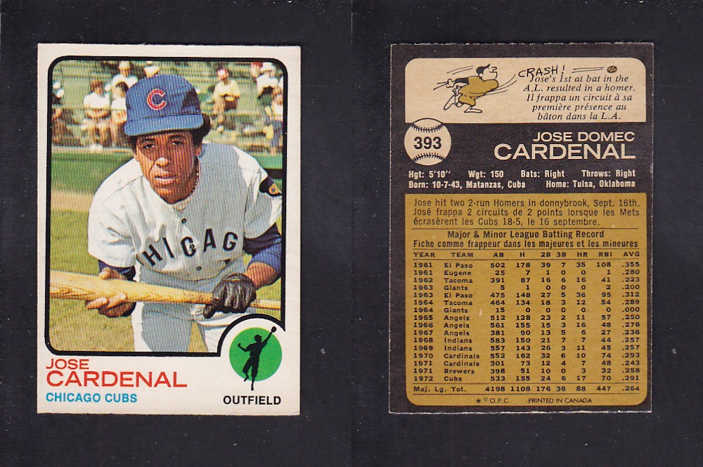 1973 O-PEE-CHEE BASEBALL CARD #393 J. CARDENAL photo 1973 O-PEE-CHEE BASEBALL CARD #393 J. CARDENAL photo