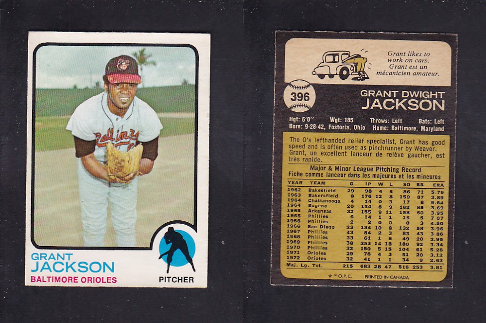 1973 O-PEE-CHEE BASEBALL CARD #396 G. JACKSON photo 1973 O-PEE-CHEE BASEBALL CARD #396 G. JACKSON photo