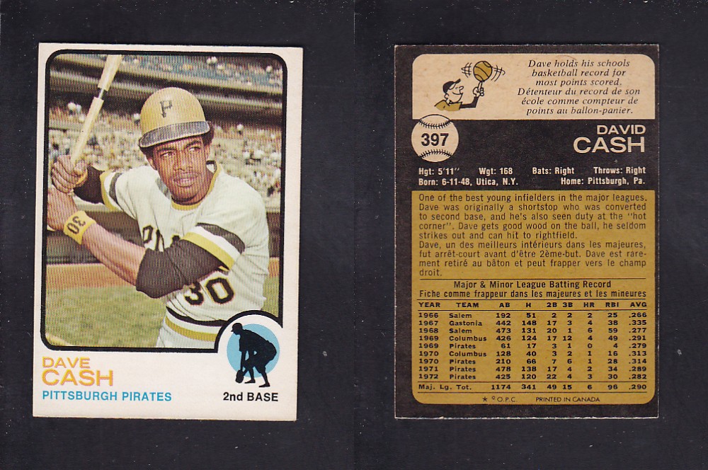1973 O-PEE-CHEE BASEBALL CARD #397 D. CASH photo 1973 O-PEE-CHEE BASEBALL CARD #397 D. CASH photo