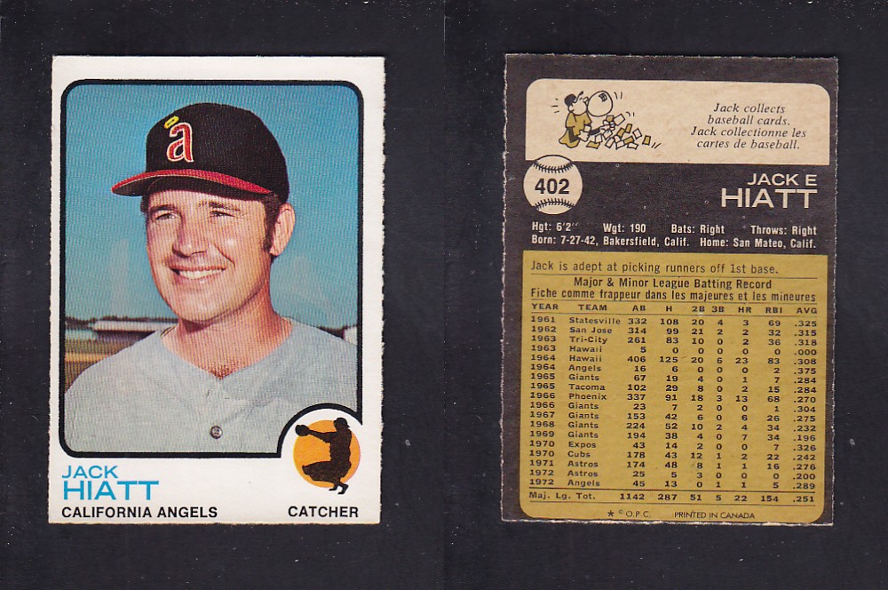 1973 O-PEE-CHEE BASEBALL CARD #402 J. HIATT photo 1973 O-PEE-CHEE BASEBALL CARD #402 J. HIATT photo