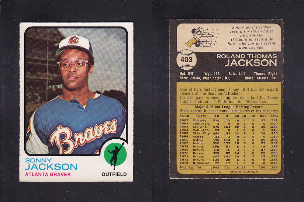 1973 O-PEE-CHEE BASEBALL CARD #403 S. JACKSON photo 1973 O-PEE-CHEE BASEBALL CARD #403 S. JACKSON photo