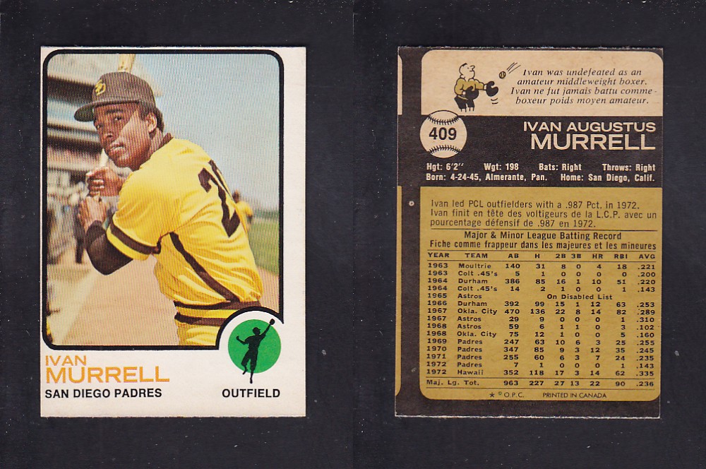 1973 O-PEE-CHEE BASEBALL CARD #409 I. MURRELL photo 1973 O-PEE-CHEE BASEBALL CARD #409 I. MURRELL photo