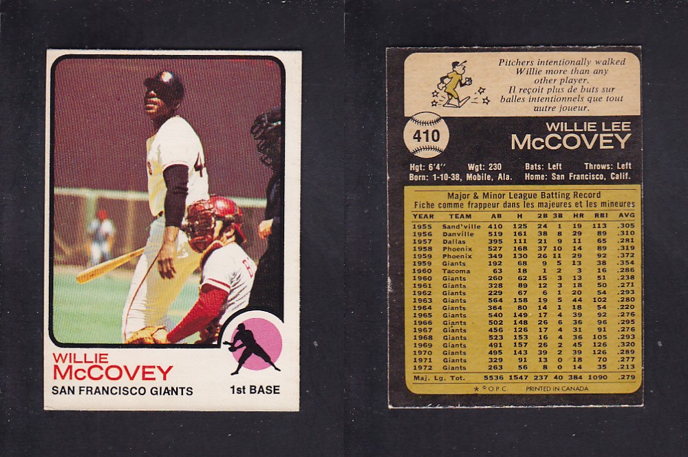 1973 O-PEE-CHEE BASEBALL CARD #410 W. McCOVEY photo 1973 O-PEE-CHEE BASEBALL CARD #410 W. McCOVEY photo