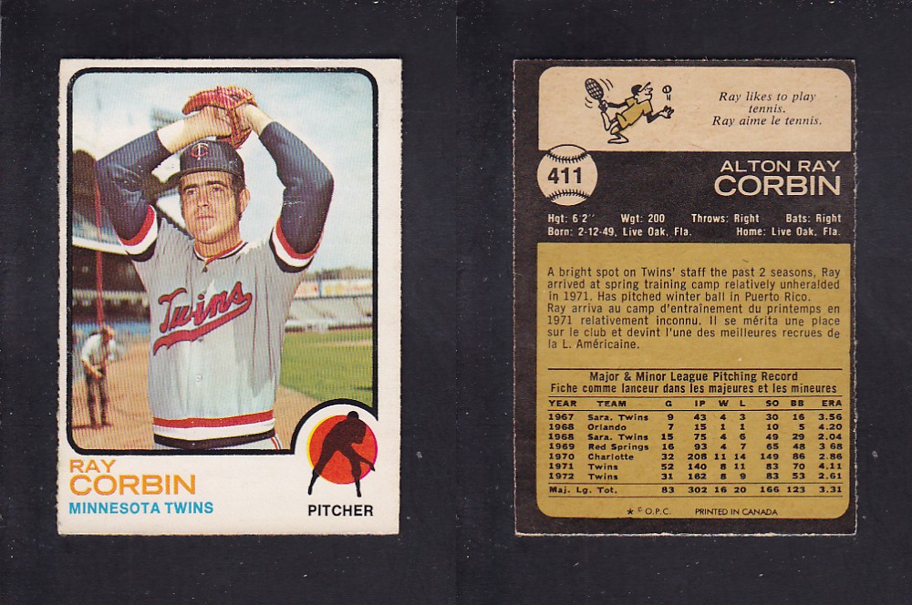 1973 O-PEE-CHEE BASEBALL CARD #411 R. CORBIN photo 1973 O-PEE-CHEE BASEBALL CARD #411 R. CORBIN photo