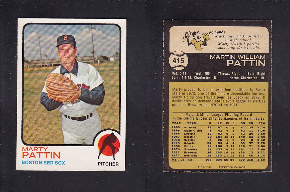 1973 O-PEE-CHEE BASEBALL CARD #415 M. PATTIN photo 1973 O-PEE-CHEE BASEBALL CARD #415 M. PATTIN photo