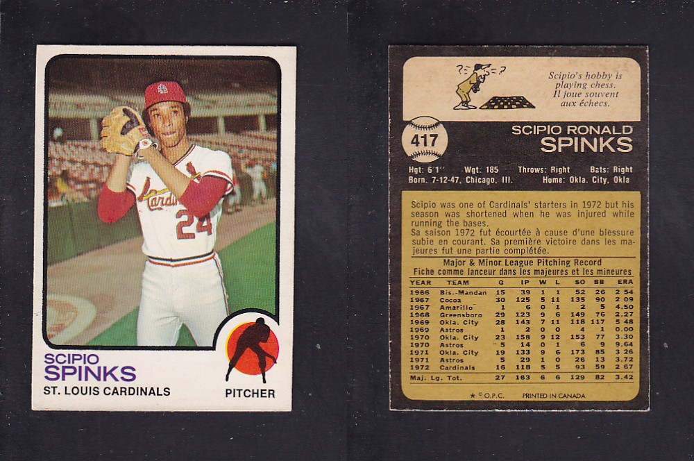 1973 O-PEE-CHEE BASEBALL CARD #417 S. SPINKS photo 1973 O-PEE-CHEE BASEBALL CARD #417 S. SPINKS photo