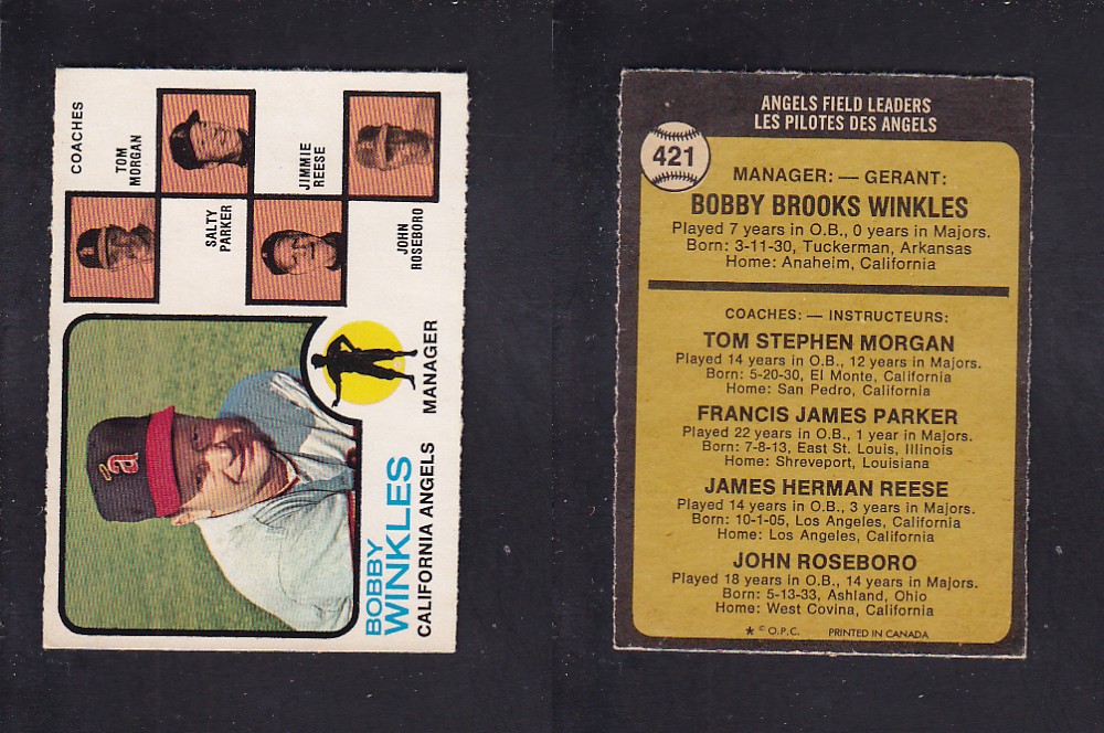 1973 O-PEE-CHEE BASEBALL CARD #421 B. WINKLES photo 1973 O-PEE-CHEE BASEBALL CARD #421 B. WINKLES photo