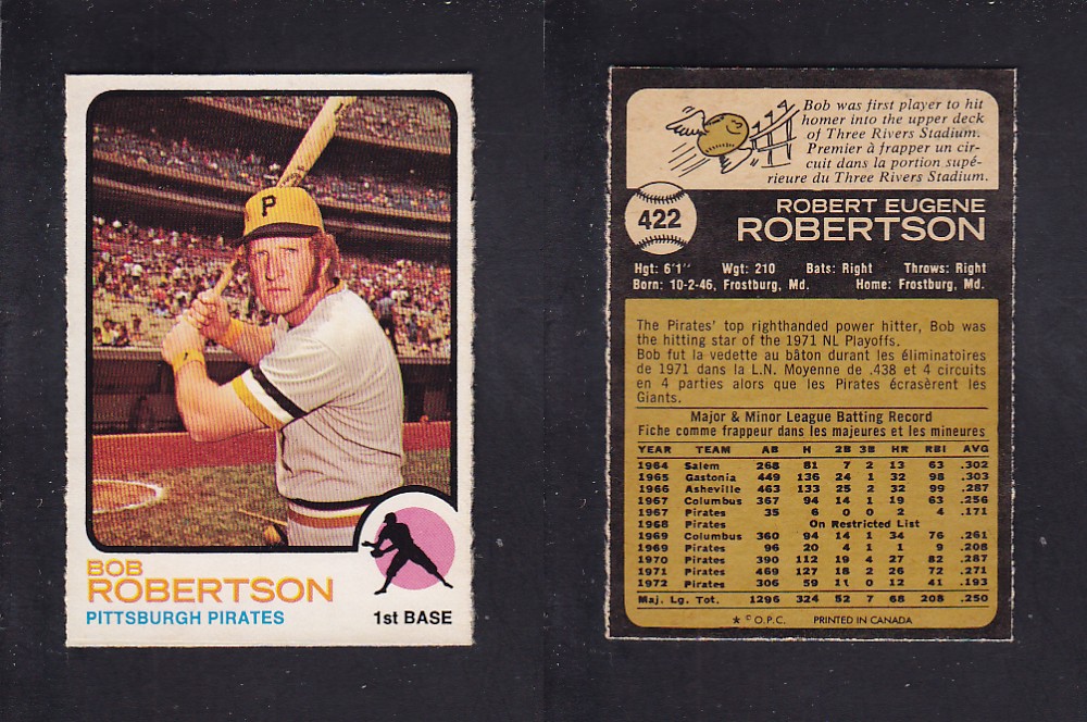 1973 O-PEE-CHEE BASEBALL CARD #422 B. ROBERTSON photo 1973 O-PEE-CHEE BASEBALL CARD #422 B. ROBERTSON photo