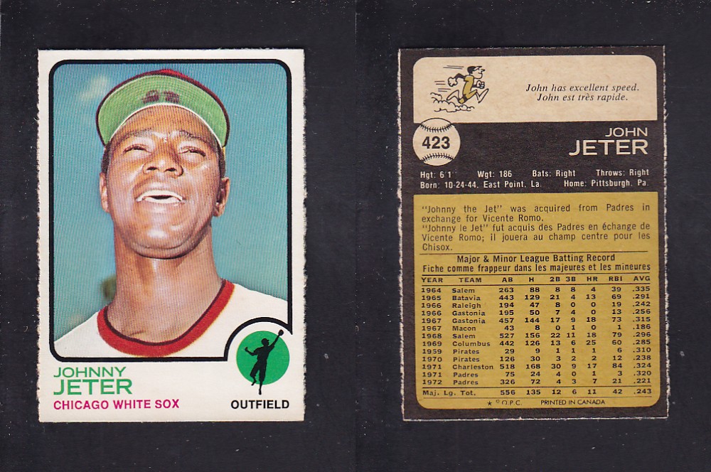 1973 O-PEE-CHEE BASEBALL CARD #423 J. JETER photo 1973 O-PEE-CHEE BASEBALL CARD #423 J. JETER photo
