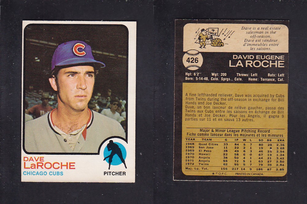 1973 O-PEE-CHEE BASEBALL CARD #426 D. LaROCHE photo 1973 O-PEE-CHEE BASEBALL CARD #426 D. LaROCHE photo