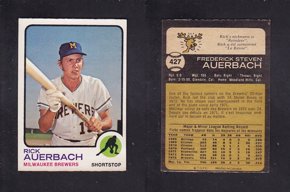 1973 O-PEE-CHEE BASEBALL CARD #427 R. AUERBACH photo 1973 O-PEE-CHEE BASEBALL CARD #427 R. AUERBACH photo