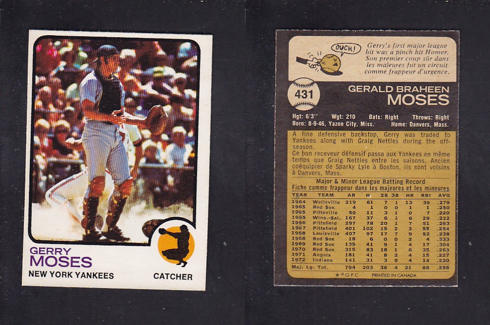 1973 O-PEE-CHEE BASEBALL CARD #431 G. MOSES photo 1973 O-PEE-CHEE BASEBALL CARD #431 G. MOSES photo