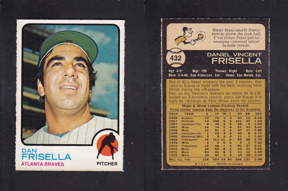 1973 O-PEE-CHEE BASEBALL CARD #432 D. FRISELLA photo 1973 O-PEE-CHEE BASEBALL CARD #432 D. FRISELLA photo