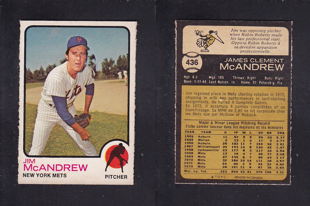 1973 O-PEE-CHEE BASEBALL CARD #436 J. McANDREW photo 1973 O-PEE-CHEE BASEBALL CARD #436 J. McANDREW photo