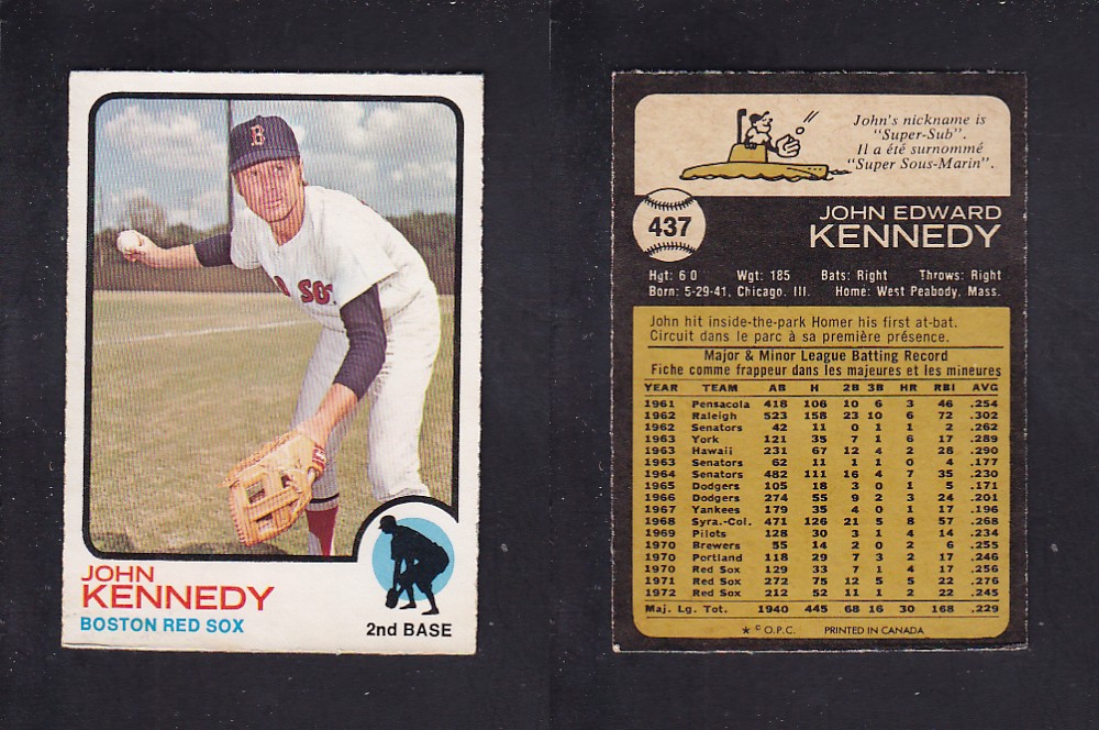 1973 O-PEE-CHEE BASEBALL CARD #437 J. KENNEDY photo 1973 O-PEE-CHEE BASEBALL CARD #437 J. KENNEDY photo