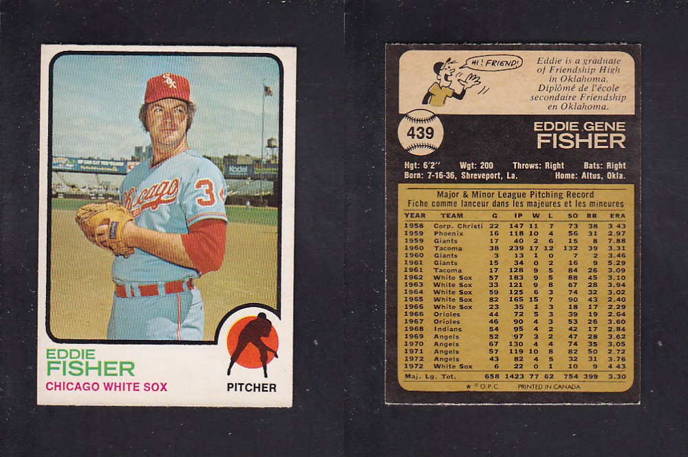 1973 O-PEE-CHEE BASEBALL CARD #439 E. FISHER photo 1973 O-PEE-CHEE BASEBALL CARD #439 E. FISHER photo