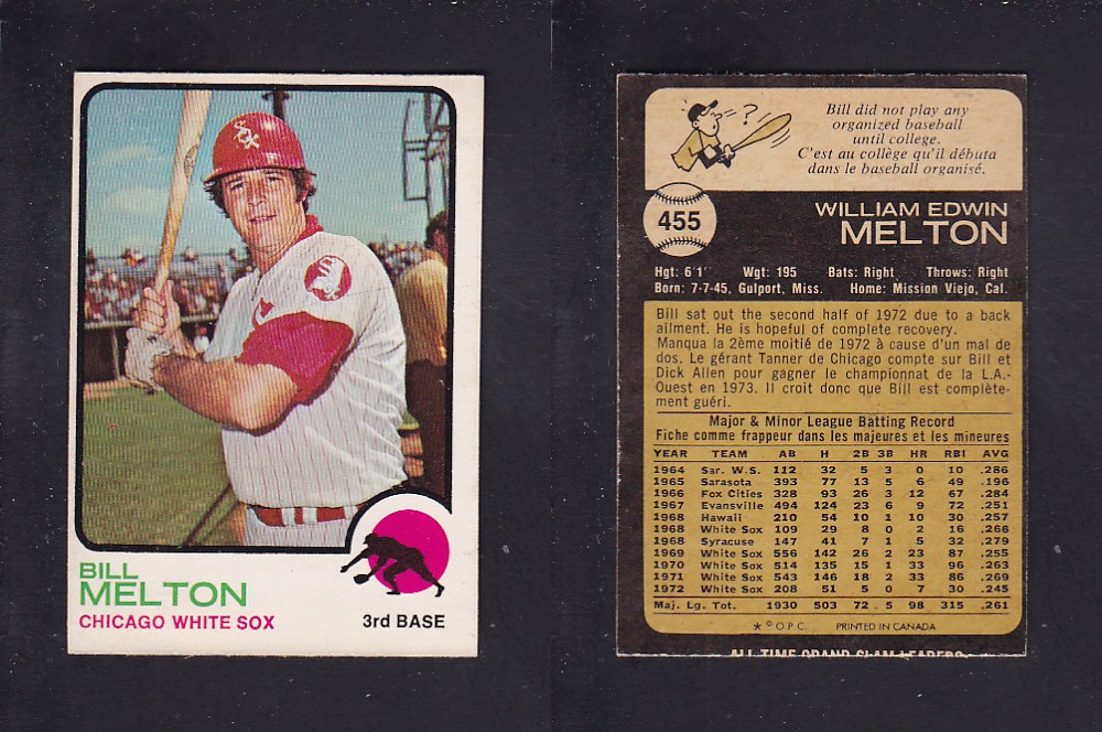 1973 O-PEE-CHEE BASEBALL CARD #455 B. MELTON photo 1973 O-PEE-CHEE BASEBALL CARD #455 B. MELTON photo