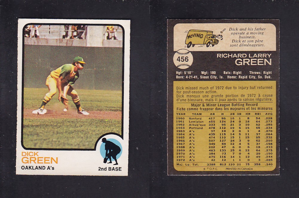 1973 O-PEE-CHEE BASEBALL CARD #456 D. GREEN photo 1973 O-PEE-CHEE BASEBALL CARD #456 D. GREEN photo