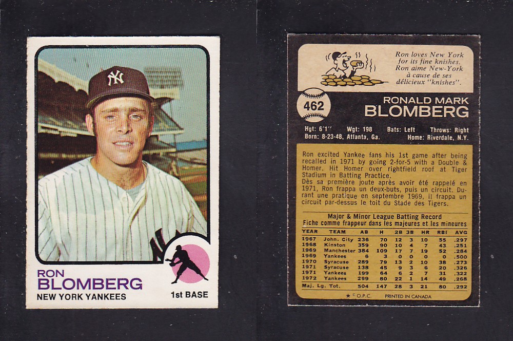 1973 O-PEE-CHEE BASEBALL CARD #462 R. BLOMBERG photo 1973 O-PEE-CHEE BASEBALL CARD #462 R. BLOMBERG photo