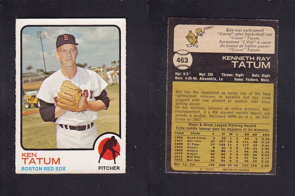 1973 O-PEE-CHEE BASEBALL CARD #463 K. TATUM photo 1973 O-PEE-CHEE BASEBALL CARD #463 K. TATUM photo