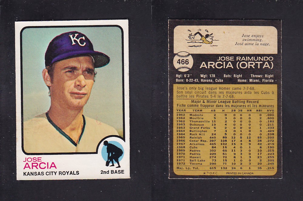 1973 O-PEE-CHEE BASEBALL CARD #466 J. ARCIA photo 1973 O-PEE-CHEE BASEBALL CARD #466 J. ARCIA photo