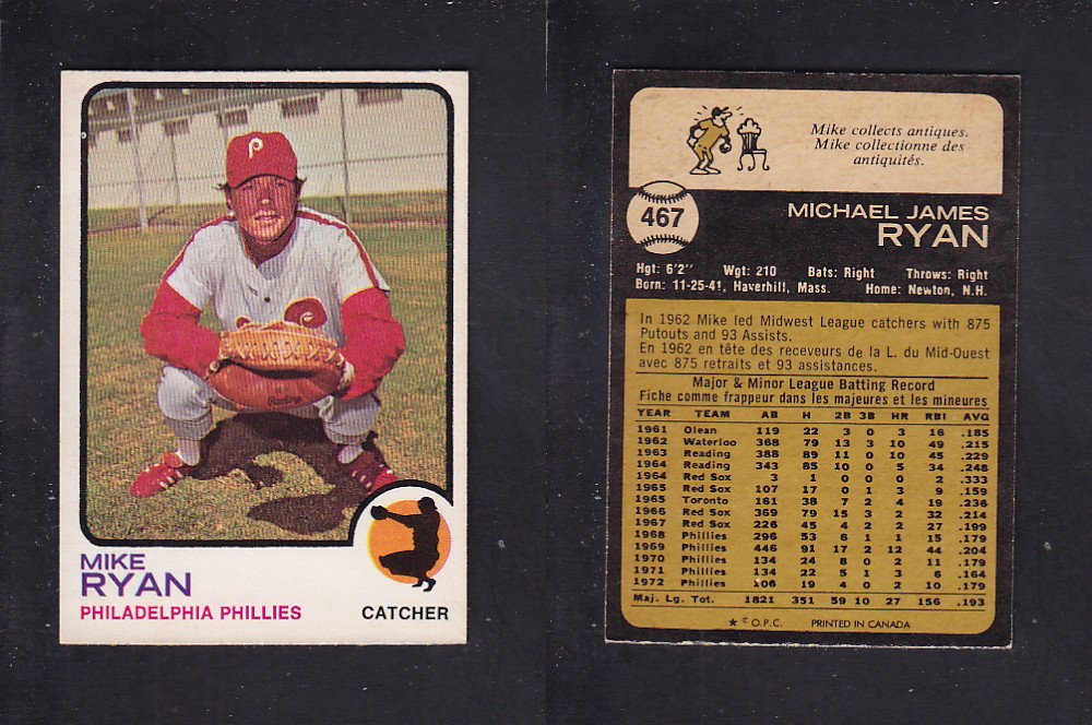 1973 O-PEE-CHEE BASEBALL CARD #467 M. RYAN photo 1973 O-PEE-CHEE BASEBALL CARD #467 M. RYAN photo