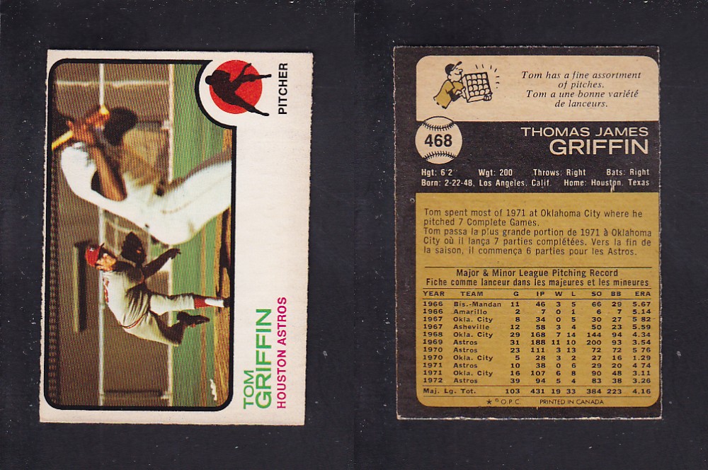 1973 O-PEE-CHEE BASEBALL CARD #468 T. GRIFFIN photo 1973 O-PEE-CHEE BASEBALL CARD #468 T. GRIFFIN photo