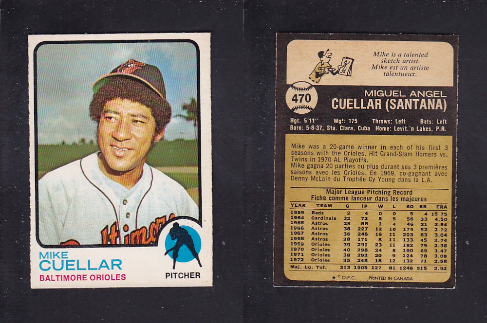1973 O-PEE-CHEE BASEBALL CARD #470 M. CUELLAR photo 1973 O-PEE-CHEE BASEBALL CARD #470 M. CUELLAR photo
