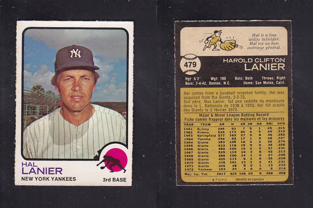 1973 O-PEE-CHEE BASEBALL CARD #479 H. LANIER photo 1973 O-PEE-CHEE BASEBALL CARD #479 H. LANIER photo