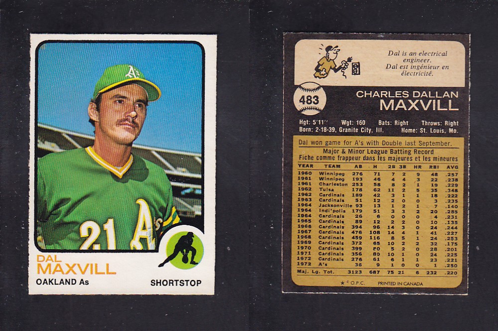 1973 O-PEE-CHEE BASEBALL CARD #483 D. MAXVILL photo 1973 O-PEE-CHEE BASEBALL CARD #483 D. MAXVILL photo