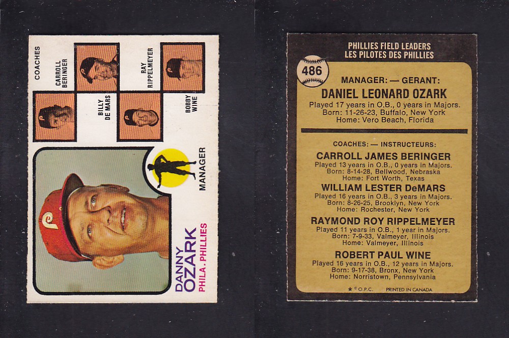 1973 O-PEE-CHEE BASEBALL CARD #486 D. OZARK photo 1973 O-PEE-CHEE BASEBALL CARD #486 D. OZARK photo