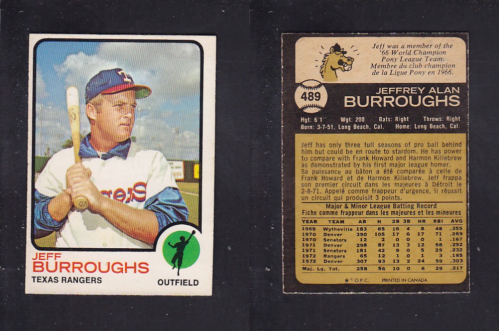 1973 O-PEE-CHEE BASEBALL CARD #489 J. BURROUGHS photo 1973 O-PEE-CHEE BASEBALL CARD #489 J. BURROUGHS photo