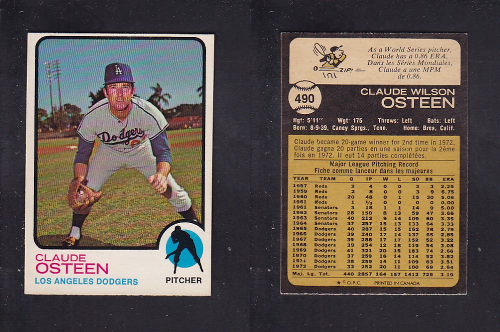 1973 O-PEE-CHEE BASEBALL CARD #490 C. OSTEEN photo 1973 O-PEE-CHEE BASEBALL CARD #490 C. OSTEEN photo