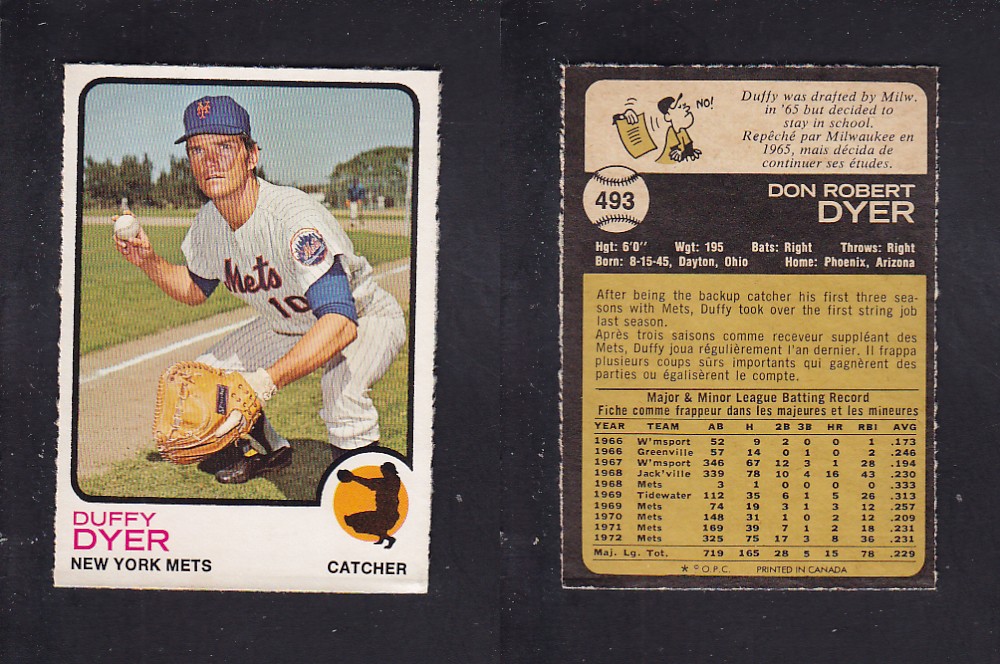 1973 O-PEE-CHEE BASEBALL CARD #493 D. DYER photo 1973 O-PEE-CHEE BASEBALL CARD #493 D. DYER photo