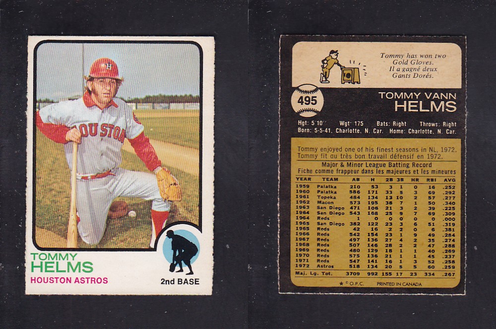 1973 O-PEE-CHEE BASEBALL CARD #495 T. HELMS photo 1973 O-PEE-CHEE BASEBALL CARD #495 T. HELMS photo