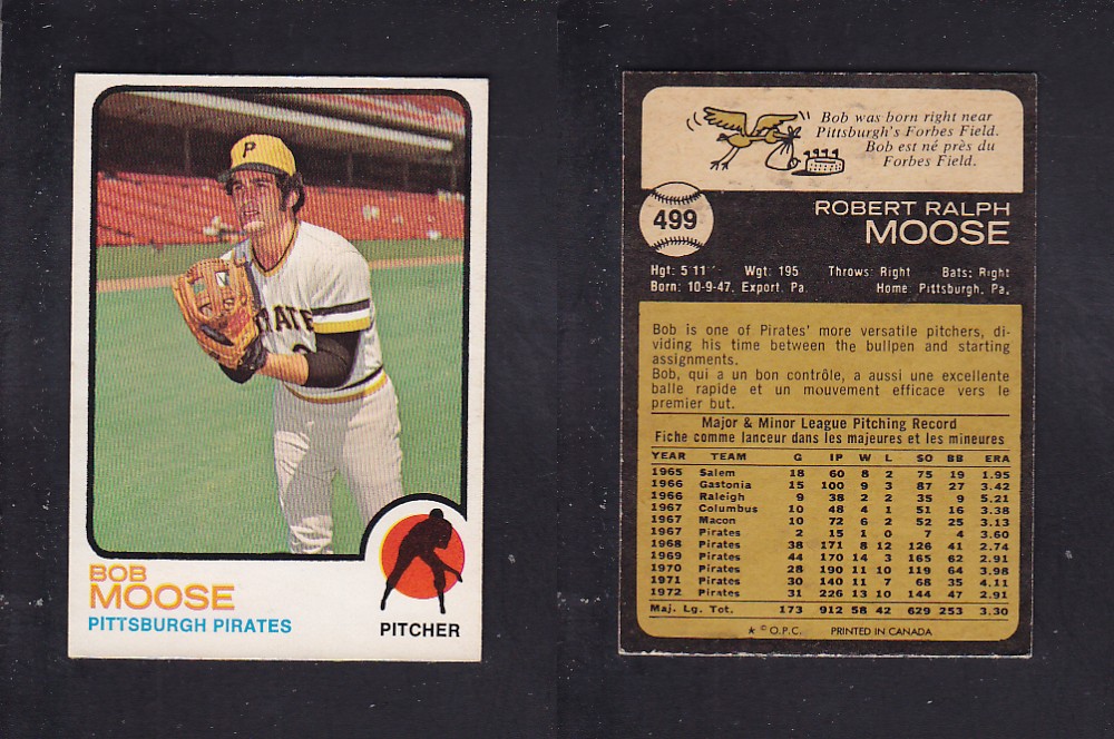 1973 O-PEE-CHEE BASEBALL CARD #499 B. MOOSE photo 1973 O-PEE-CHEE BASEBALL CARD #499 B. MOOSE photo
