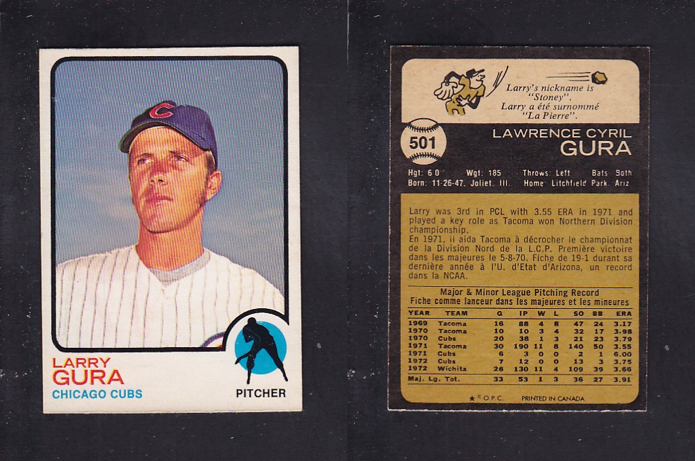 1973 O-PEE-CHEE BASEBALL CARD #501 L. GURA photo 1973 O-PEE-CHEE BASEBALL CARD #501 L. GURA photo