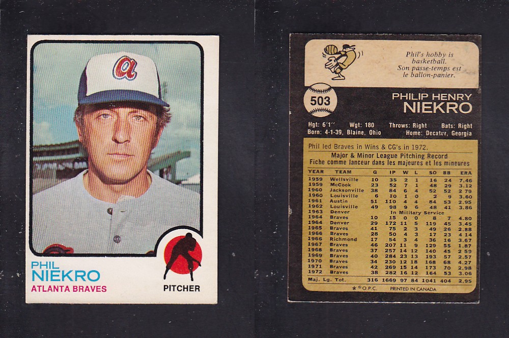 1973 O-PEE-CHEE BASEBALL CARD #503 P. NIEKRO photo 1973 O-PEE-CHEE BASEBALL CARD #503 P. NIEKRO photo