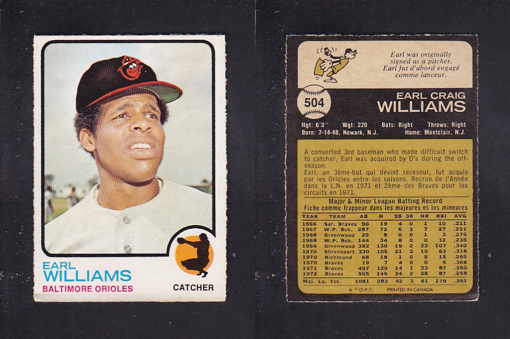 1973 O-PEE-CHEE BASEBALL CARD #504 E. WILLIAMS photo 1973 O-PEE-CHEE BASEBALL CARD #504 E. WILLIAMS photo