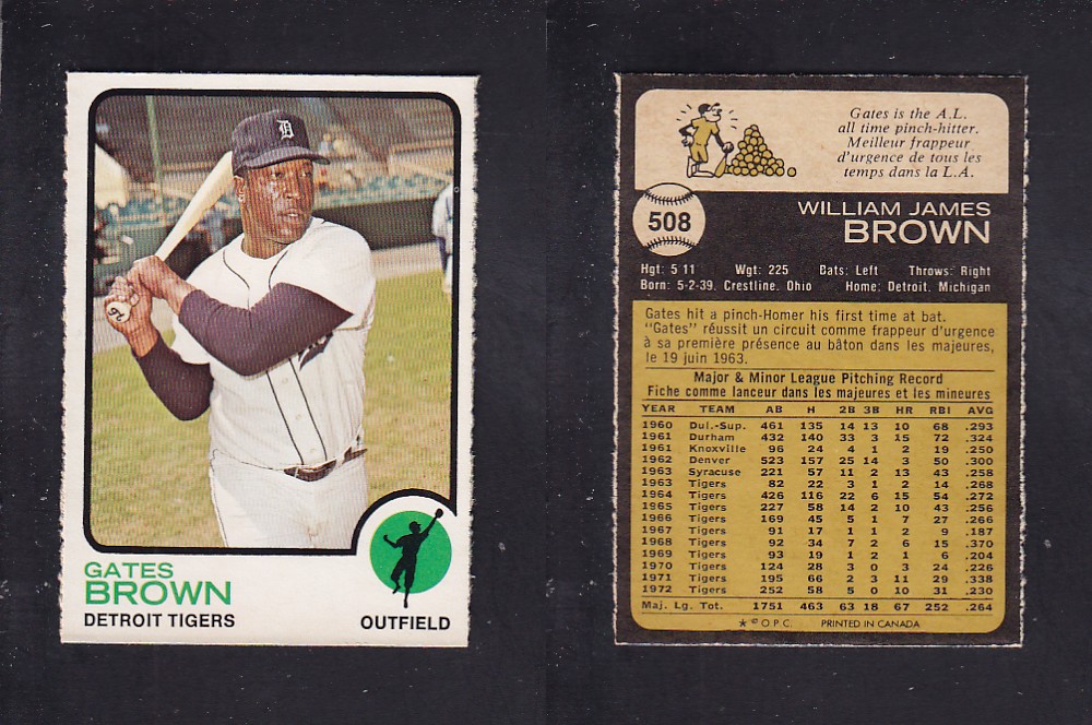 1973 O-PEE-CHEE BASEBALL CARD #508 G. BROWN photo 1973 O-PEE-CHEE BASEBALL CARD #508 G. BROWN photo