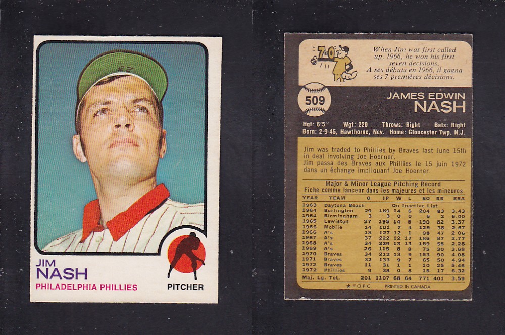 1973 O-PEE-CHEE BASEBALL CARD #509 J. NASH photo 1973 O-PEE-CHEE BASEBALL CARD #509 J. NASH photo