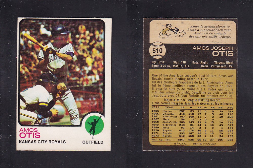 1973 O-PEE-CHEE BASEBALL CARD #510 A. OTIS photo 1973 O-PEE-CHEE BASEBALL CARD #510 A. OTIS photo