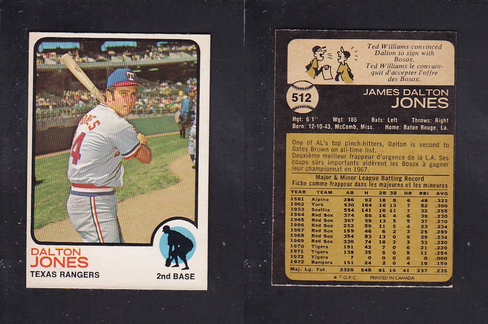 1973 O-PEE-CHEE BASEBALL CARD #512 D. JONES photo 1973 O-PEE-CHEE BASEBALL CARD #512 D. JONES photo